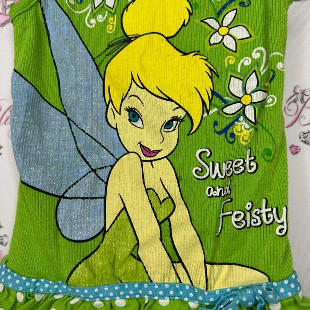 Disney tinkerbell tank top ruffle frill bottom sparkly decal fairy sweet y2k